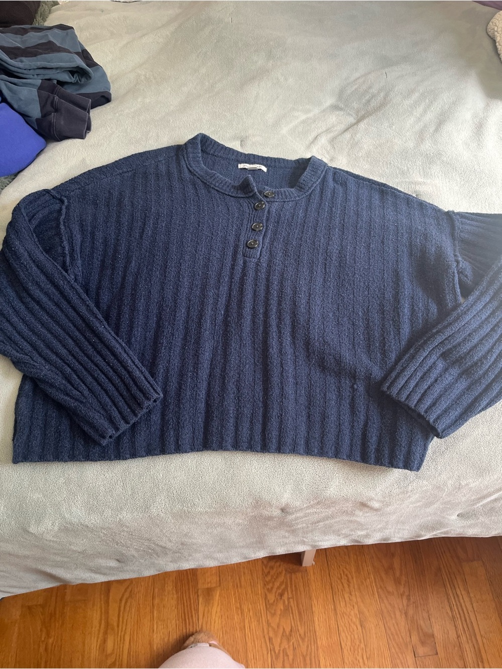 American Eagle Ribbed Henley Navy Blue Size Large